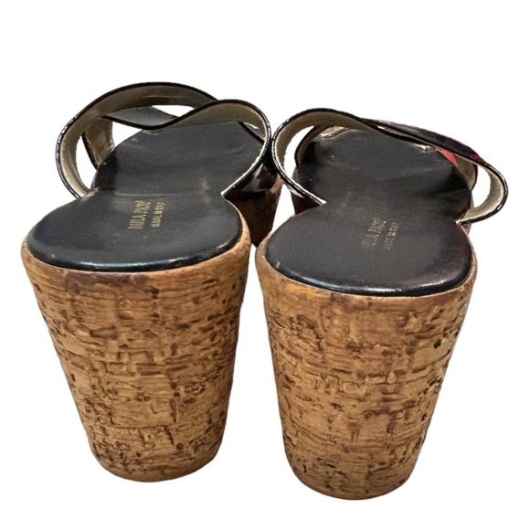 Mila Paoli black patent leather cork wedge sandals Made in Italy casual size 8 - Picture 6 of 11